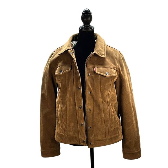 Levi’s Women’s Faux Suede Sherpa Lined Bomber Jacket Size Medium - Picture 2 of 16